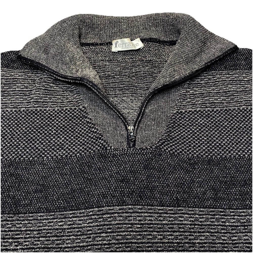 Vintage Ferrante Merino Wool 1/4 Zip Sweater (M) Mens Gray Stripe Texture Italy